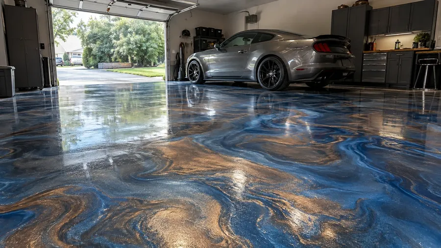 Metallic epoxy showcase garage floor