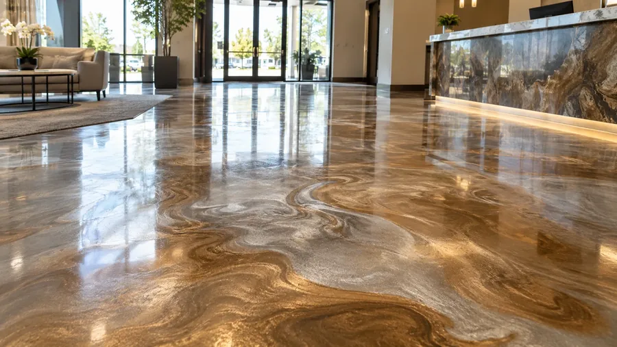 Metallic epoxy commercial lobby floor