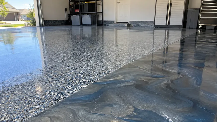 Decorative flake and metallic garage floor