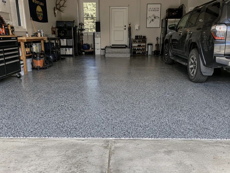 Finished flake epoxy garage floor
